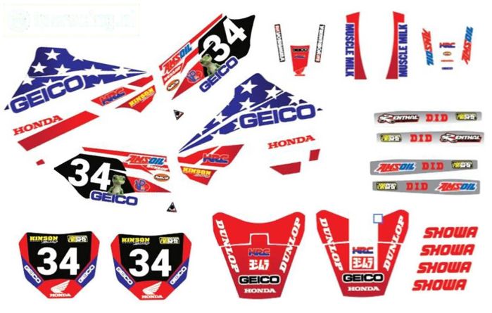 CS0980/58 PROMOTO stickers Honda GEICO USA, set
